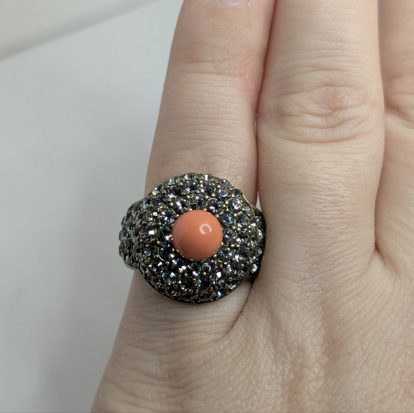 Vintage Heidi Daus Coral Swavorski Crystal Bronze Cocktail Ring Size 6 3/4 - Picture 7 of 9